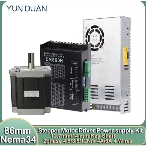 Nema34 86 Stepper Motor Driver Kit 4.5Nm 8.5Nm 1.2Nm 6A DC 2-Phase Stepping Motor 7.2A DM860H Motor Driver 400W 60V Power Supply