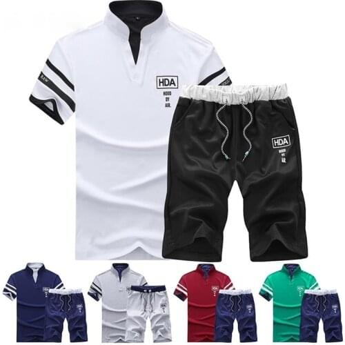 Summer Short Sets Men Casual Suits Sportswear Tracksuit Stand Collar Male Outwear Sweatshirts Hoodies Patchwork T Shirt +Pants