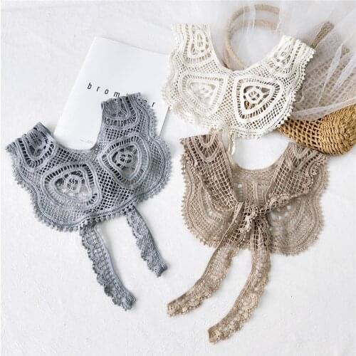 Linbaiway 2021 Women Fake Collar Shawl Flower Crochet Lace False Collars Shirt Detachable Collar Half Shirt Faux Collar Scarf