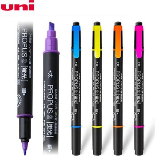 3pcs UNI Highlighter Double-Head PUS-101T Inclined Head + Round Head Point Marker Student Learning Office Supplies Colored Pen