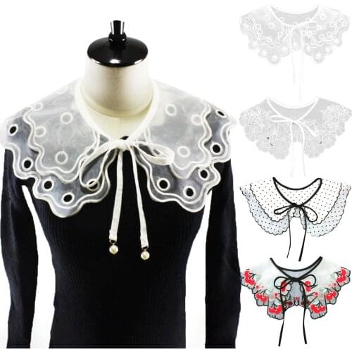 Sweet Shirt Fake Collar for Women False Collars Fruit Dot Print Flower Bow tie Blouse Tops Detachable Collars Decorative Shawl