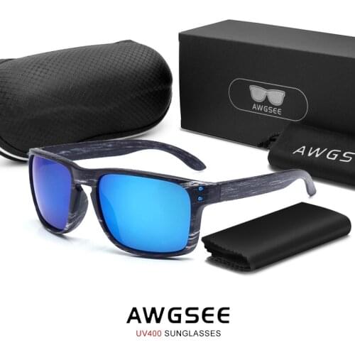 AWGSEE New UV400 Sunglasses for Men Vintage Square Driving Sunglasses Wood Grain Design Outdoor Summer eyewear Oculos De Sol