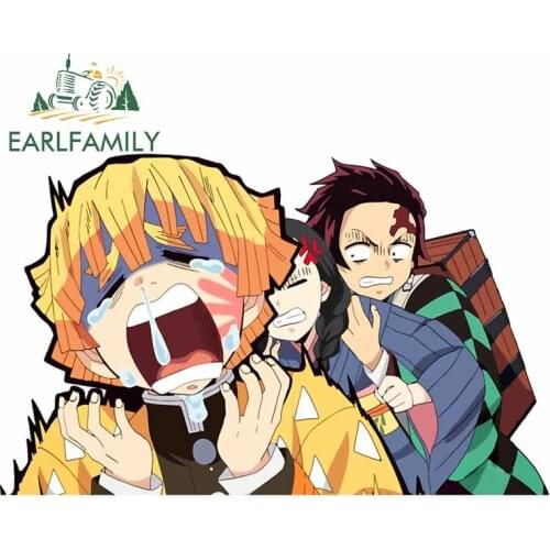 EARLFAMILY 13cm x 8.4cm for Demon Slayer Character Car Sticker Waterproof Vinyl Decal Bumper Door Refrigerator Decoration