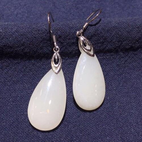 Natural and nephrite yu earrings, double-sided water drop earrings