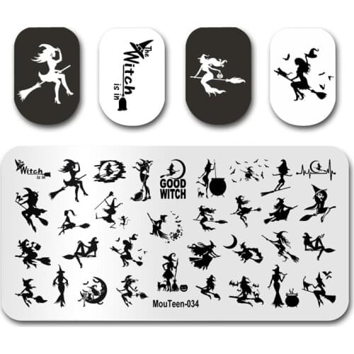 Newest Nail Stamp MouTeen034 Witch Magician Halloween Nail Stamping Plates Manicure Set For Nail Art Stamping