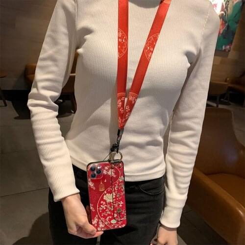 2021 New Cover 11 Pro Traditional Chinese Phone Case Vintage Back Cover Embossed Relief Phone Case For iPhone11 Pro Neck Lanyard