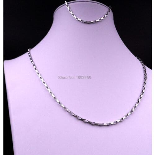 3.0mm New Long Box Link Chain Necklace & Bracelet Set Stainless Steel Women Men Fashion Jewelry set
