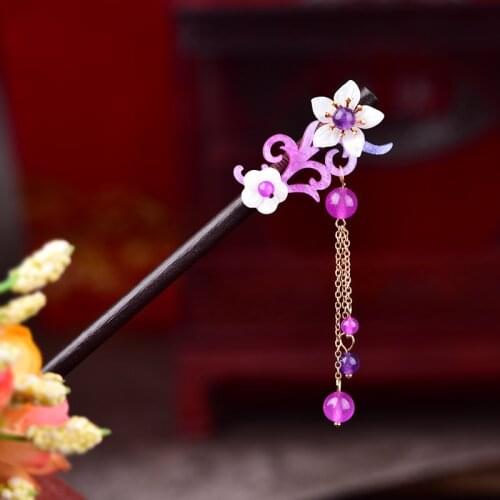 Original Exquisite Violet Coloured Glaze Synthetic Branches Hair Stick Temperamental Simple Shell Crystal Retro Hair Jewelry