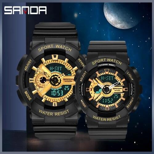 SANDA 2020 Hot Sell Couple Watches Outdoors Match Multifunction Waterproof Digital Wristwatch for Lovers Gifts Relogio 292-299