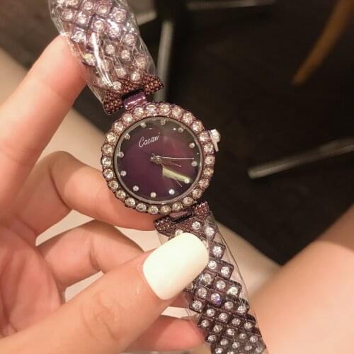 Luxury Brand High-end Womens Bracelet Watches Waterproof Full Diamond Retro Purple Small Quartz Ladies Wristwatch Reloj Mujer
