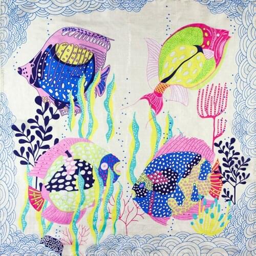 Natural Silk Scarf Women Bandana Female Hair Scarf for Women Silk Head Scarf Womens Square Silk Headband Face Mask Scarf Fish