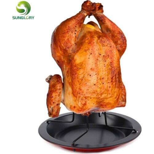 Stainless Steel Chicken Roaster Rack Holder With Bowl Tin Chefs Select Non-stick Barbecue Grilling Baking Pan BBQ Accessories