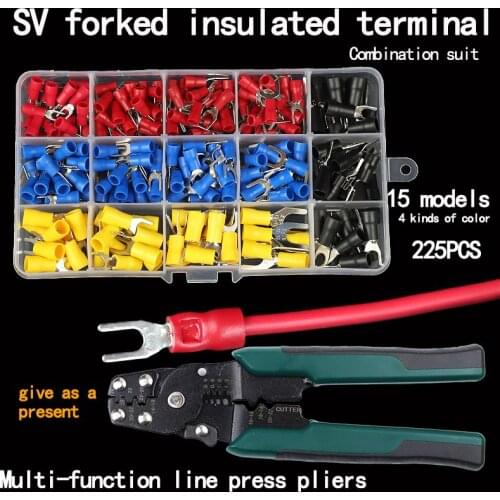 SV1.25-4 Wiring Terminal U-Shaped Fork Lug Copper Y-Type Insulation Terminal Cable Lug 15 Kinds of SV Suit