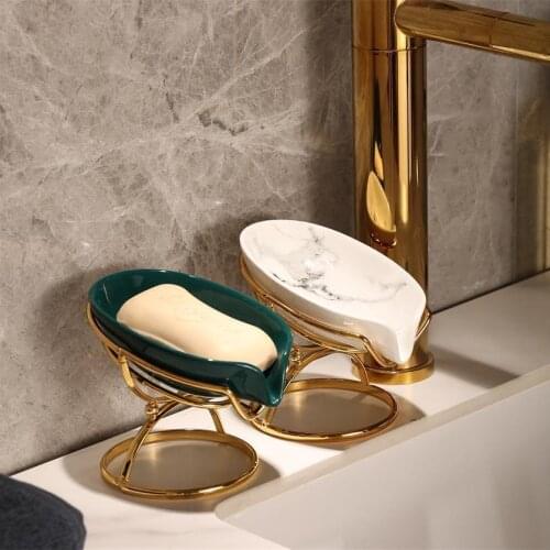 Light Luxury Ceramics Leaf Shape Soap Box Bathroom Soap Holder Dish Storage Plate Tray Bathroom Shower Supplies Bathroom Rack