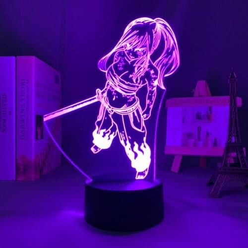 Anime Led Night Light Fairy Tail Erza Scarlet Figure for Bedroom Decor Light Battery Powered Birthday Gift Manga Lamp Fairy Tail