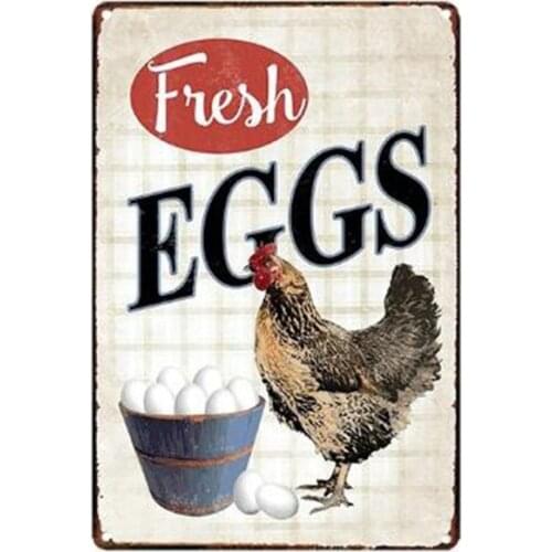 Fresh Eggs Metal Tin Sign 8x12inch Chicken Eggs Retro Home Kitchen Men Cave Wall Decor