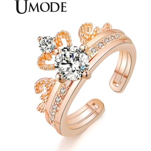 UMODE Rose Gold Womens Crown Rings Jewelry Love Bohemian Engagement Wedding Rings for Women anillos grandes de mujer UR0443A