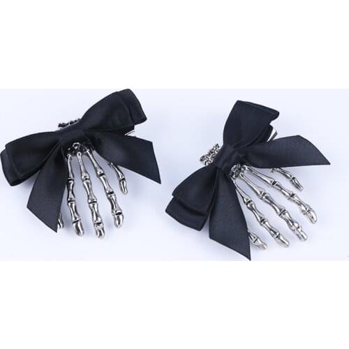 1pair Ribbon Bowknot Skull Hand Hair Clip for Women Girl Hair Hairpins Barrette Children Hair Accessories Punk Style Headwear