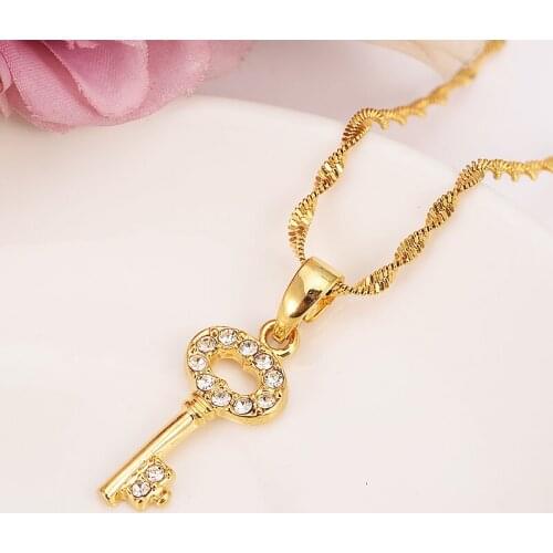 Rhinestone Ethnic Charms Long Pendants Necklaces for Women Dumb Gold color Keys Pendants Fashion Jewelry & Accessories