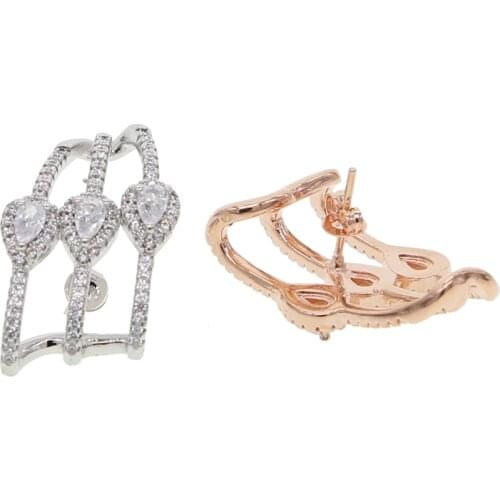 Rose Gold Color Korean Style Simple Crystal Stud Earrings For Women Wedding Jewerly Bridal Engagement Earrings Female Gifts