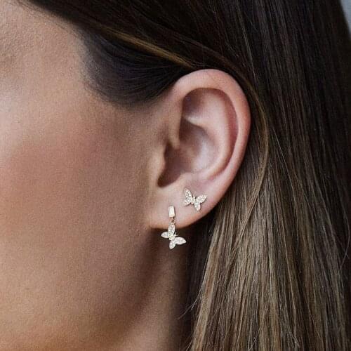 Gold silver color Spring new delicate square tiny cz butterfly women luxury fashion party jewelry charm animals dangle earring