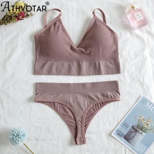 ATHVOTAR V-Neck Lingerie Suit Women Tube Top Sleeveless Basic Bralette Underwear Sexy Set G-string