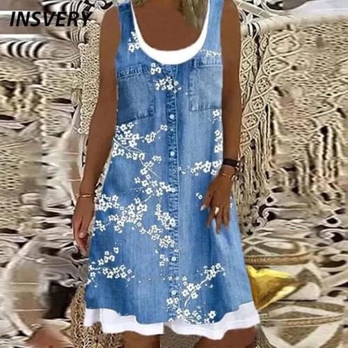 Summer Dress 2021 O Neck Patchwork Vintage Floral Print A-Line Dress Women Fashion Sleeveless Loose Dress Plu Size