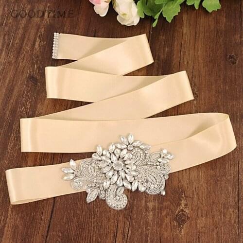 Noble Rhinestone Wedding Belts Flowers Satin Wedding Dress Bridal Ribbon Belt Party Bridesmaid Dress Girdle Lady Accessories