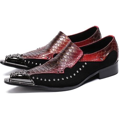 Plus Size Alligator Pointed Toe Slip on Man Party Loafers Genuine Leather Studded Moccasin Mens Metal Trim Shoes
