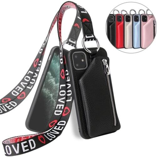 Zipper Zero Pocket Wallet Phone Case for Samsung Galaxy S7 8 9 S10 Plus S20ultra Edge Note8 Note10 Plus Coin Purse Lanyard Cover