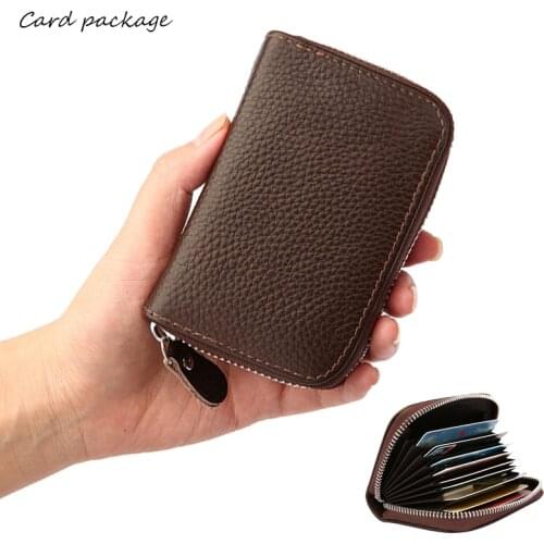 Mens Wallet New First Layer Cowhide Organ Card Holder Real Cowhide Zipper Coin Purse Multi-Function Credit Card Holder