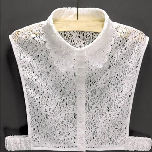 Women Girls Detachable Half Shirt Dickey Blouse Hollow Out Floral Lace Elegant Fake Collar Sweater Decorative Apparel