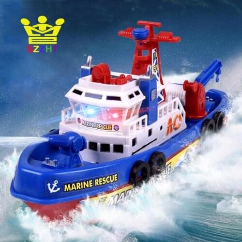 Marine Rescue Fire Boat Toys Electric Water Spraying Ship Model Automatic Sprinkler with Flashing Siren Sound for Children Kids