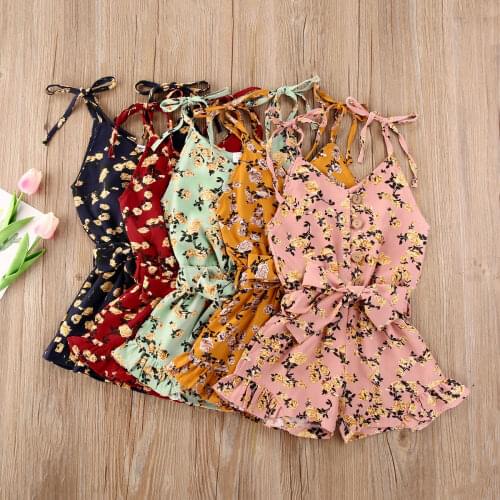 Newborn Kids Baby Girls Romper Floral Jumpsuit Summer Boho Sleeveles Strap Ruffled Jumpsuit Overalls for Child Girl 1-6Y