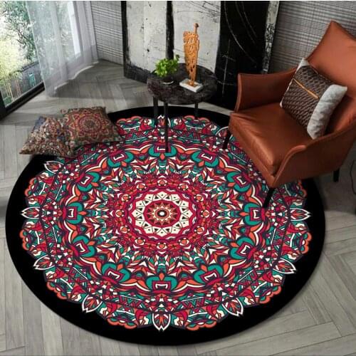 Mandala Geometric Print Round Area Rugs Bohemian Ethnic Flower Bedroom Bedside Floor Mat Living Room Hallway Non-Slip Carpet