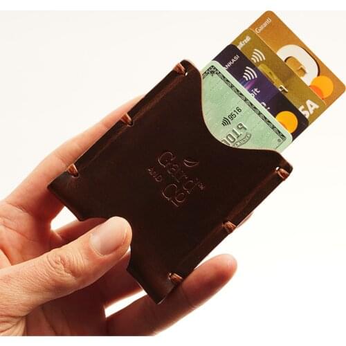 Small Slim Card Holder / Wallet for men and women. Genuine Antique Leather Handmade