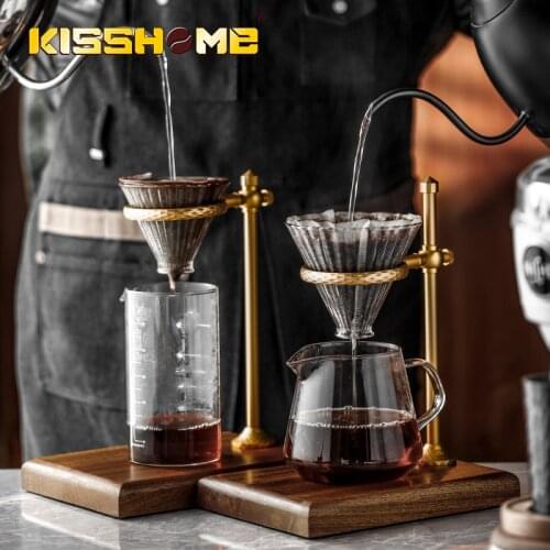 Coffee Wooden Filter Cup Holder V60 Drip Filter Paper Filter Set Espresso Coffee Stable Metal Rack with Non-slip Mat