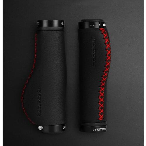 PROMEND Bicycle Handle Grip Pure Hand Stitched Fiber Leather Case Mountain Bike Handlebar Cover Anti-Skid Aluminum Lock-on MTB