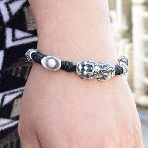 S999 Retro Transit Bead pure silver Pi xiu Feng Shui Gift Weave bracelet for women and man Lucky Amulet Jewellery