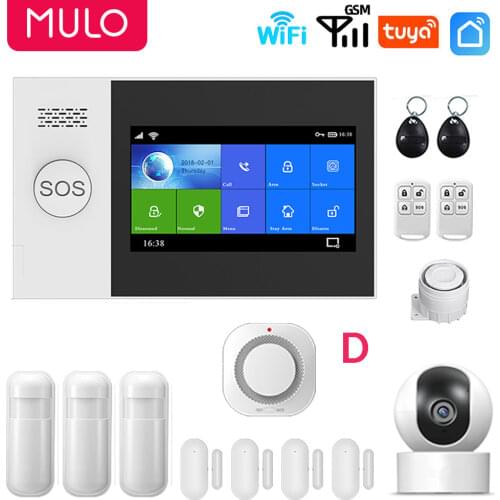 MULO Wireless Tuya Smart Home Wifi GSM Simply Safe Alarm System for Home Business SMS APP Control Burglar Alarm DIY Kit PG107