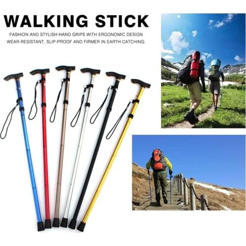Climbing Mountain Cane Four-Section Telescopic Folding Trekking Poles Non-Slip Cane Elderly Walking Adjustable Walking Stick