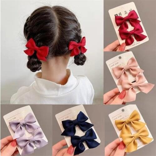 2Pcs/Set Korean Solid Color Bows Hair Clip For Kids Girls Boutique Handmade Hairpins Barrettes Headwear Hair Accessories