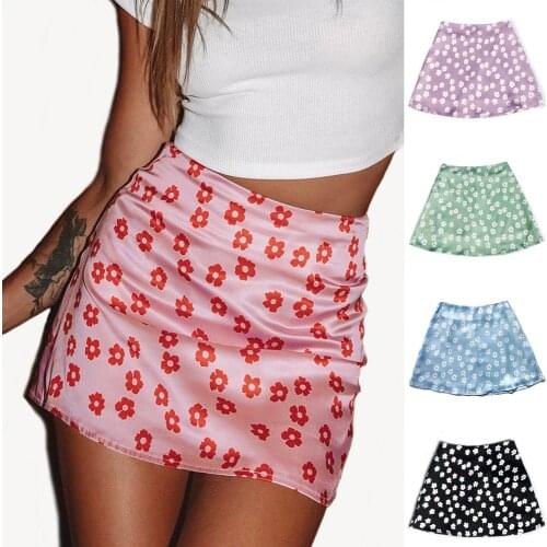 Ruffle Skirts Women Summer 2021 Casual High Waist Pink Daisy Printed Short Skirt Femme Faldas Mujer Moda WDC4958