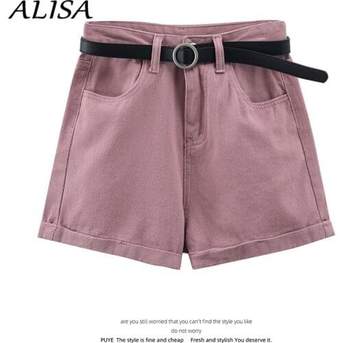 2021 Summer Pink Denim Shorts Women High Waist Loose Wide Leg Jeans Shorts Woman Streetwear Hot Pants