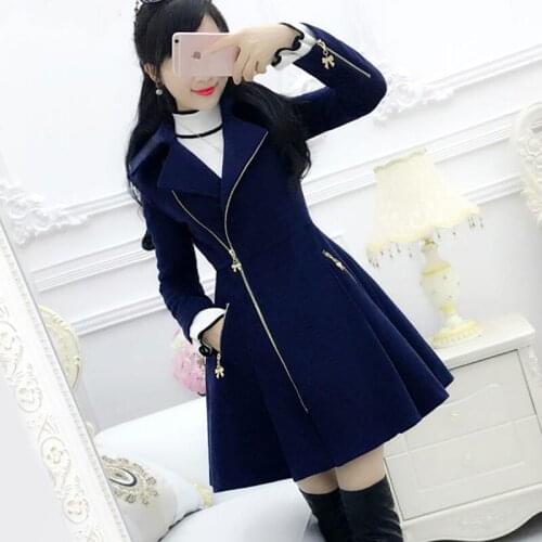 Skirt Woolen Womens Coats New 2021 Woolen Jacket Women Clothes Long Slim Thickening Warm Coat Female Jackets Blue