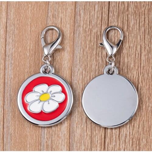 100pcs/lot Blank Circle Pet ID Tags Dog Cat Name Tags Zinc Alloy Dog Cat Pendants with flower