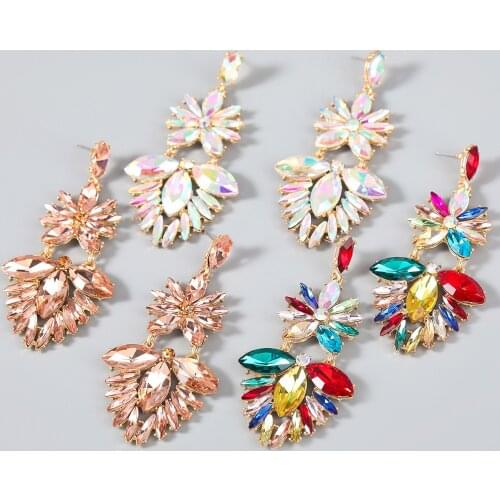 2021 Korean Fashion Rhinestone Statement Drop Earrings for Women Elegance Charm Colorful Crystal Dangle Earring Wedding Jewelry