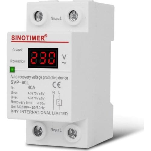 230V AC 40A LED Display Din Rail Automatic Recovery Over Under Voltage Relay Protective Device Overvoltage Protector