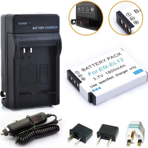 1800mAh EN-EL12 EL12 Replacement Battery + 1* battery Charger For Nikon S620 S6200 S630 S6300 S640 S70 S710 S8000 S800C Camera