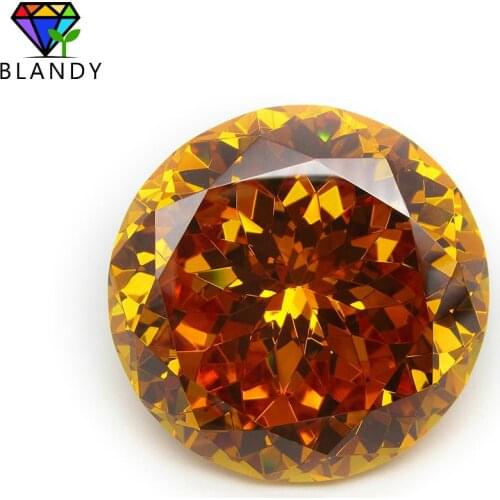 Big Size 18~65mm Round Brilliant Cut Golden Yellow CZ Stones 1pc/lot 5A Quality Golden Cubic Zirconia Stone Synthetic Gems